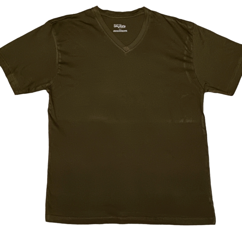 Men's Galaxy by Harvic V-Neck Olive Green T-Shirt, Size L